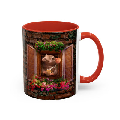 Mouse Drinking Coffee, Two-Tone Coffee Mugs, 15oz
