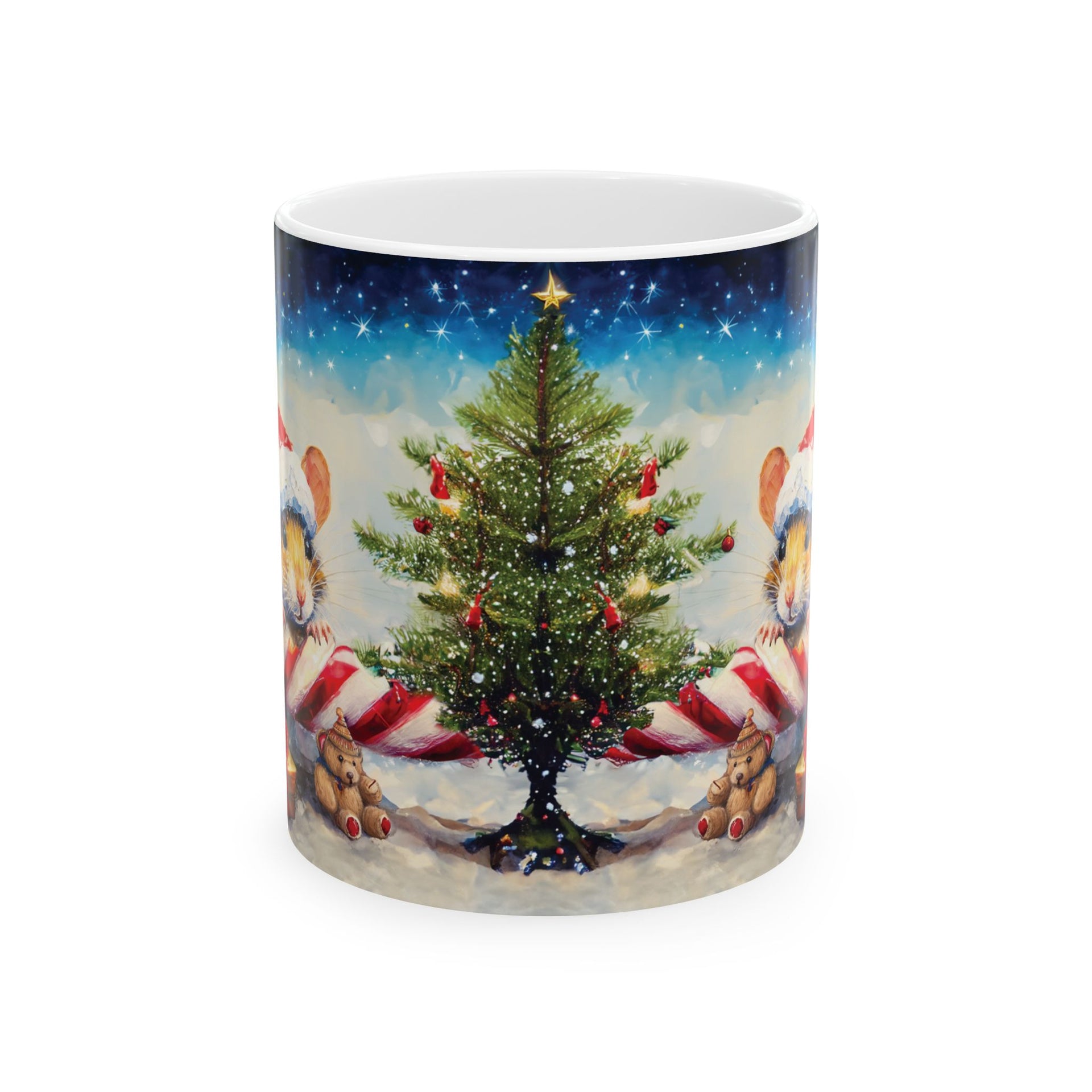 Christmas Mouse on Candy Cane Mug – 11oz Custom Ceramic Coffee Mug with Festive Design – BPA Free, Dishwasher & Microwave Safe – Perfect Holiday Gift