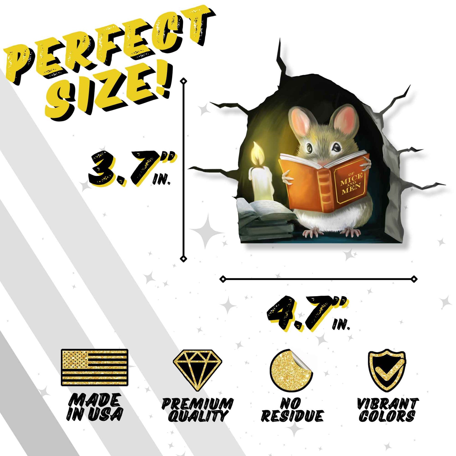 Mouse Reading Book 3D Decal Sticker - Broken Wall - Micesterpiece