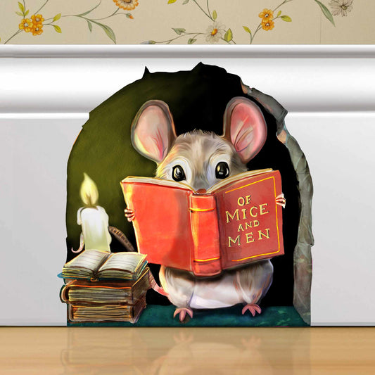 Small mouse reading book 3D wall sticker vinyl decal on wall