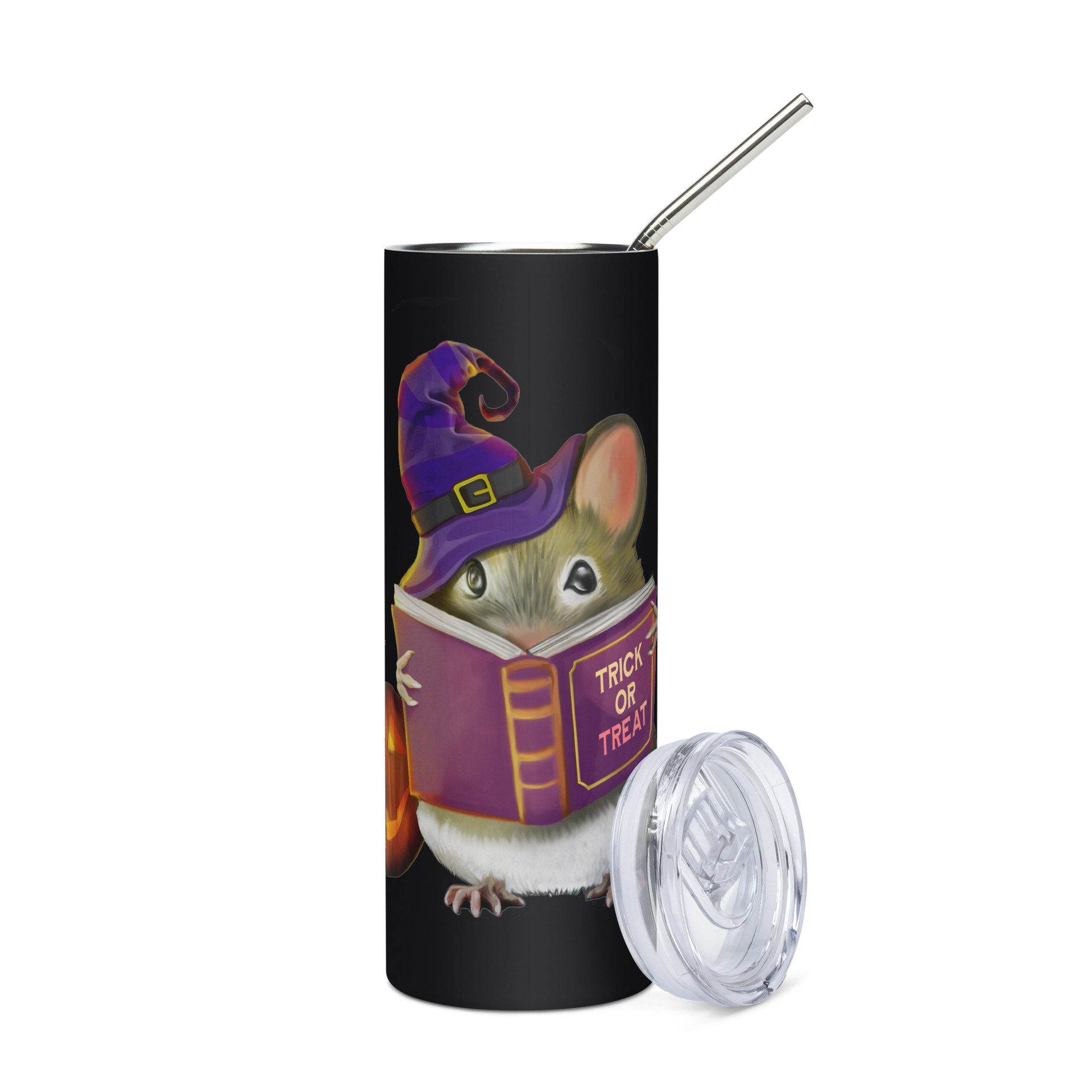 Stainless Steel Tumbler with Adorable Halloween Mouse Design | 20 oz Reusable Travel Mug with Straw