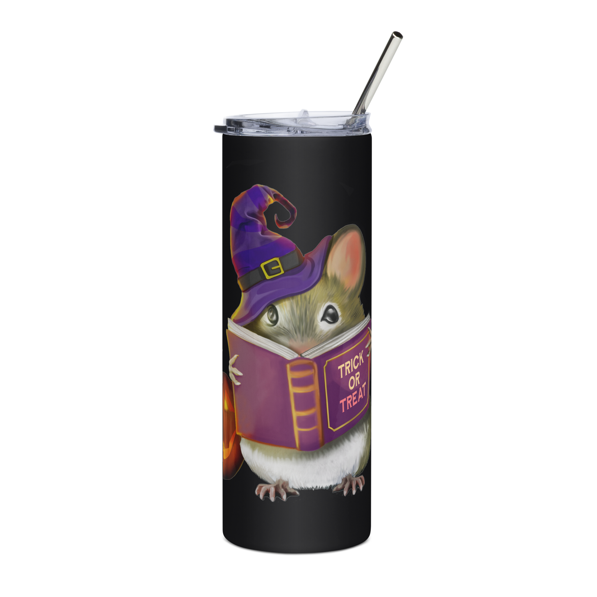 Stainless Steel Tumbler with Adorable Halloween Mouse Design | 20 oz Reusable Travel Mug with Straw