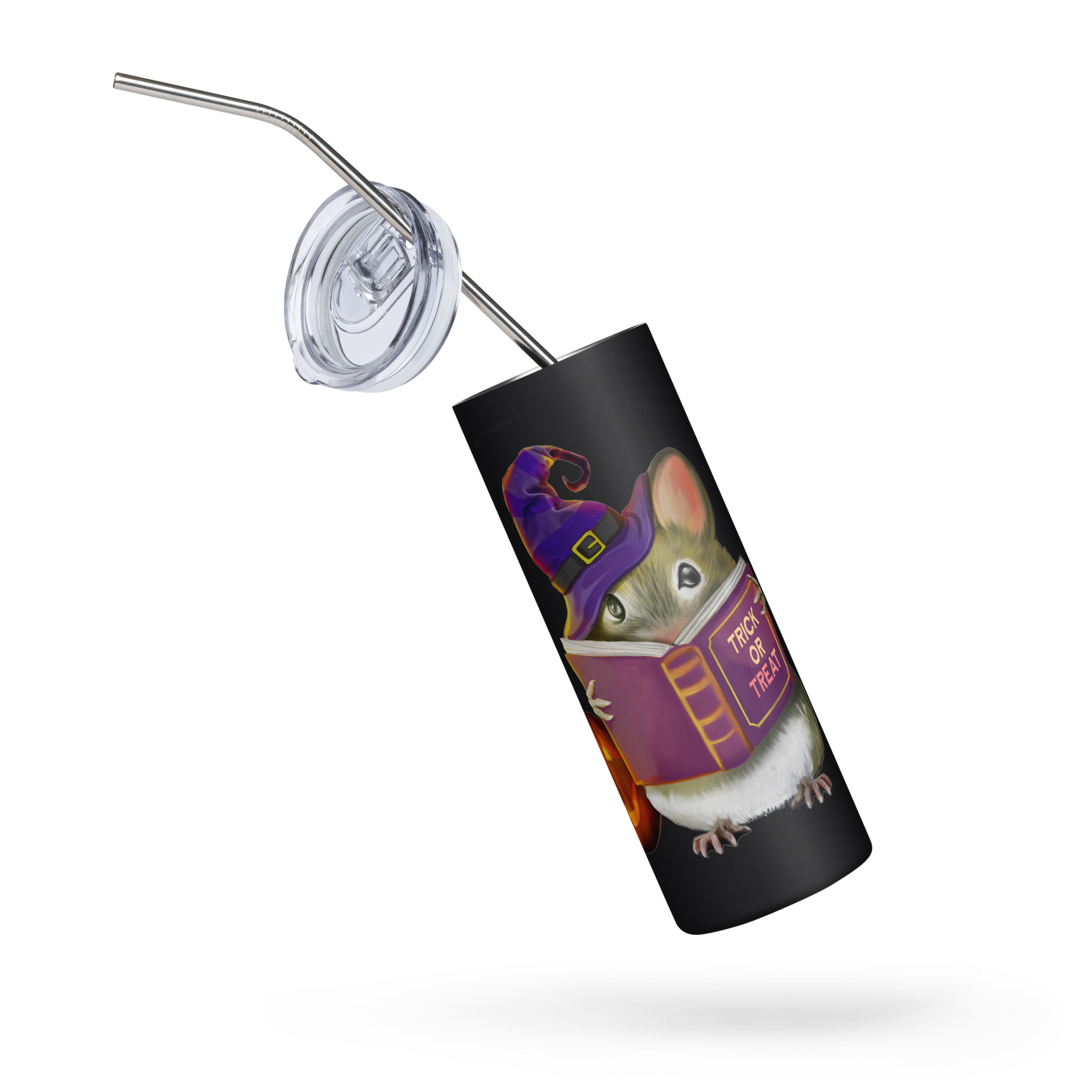 Stainless Steel Tumbler with Adorable Halloween Mouse Design | 20 oz Reusable Travel Mug with Straw