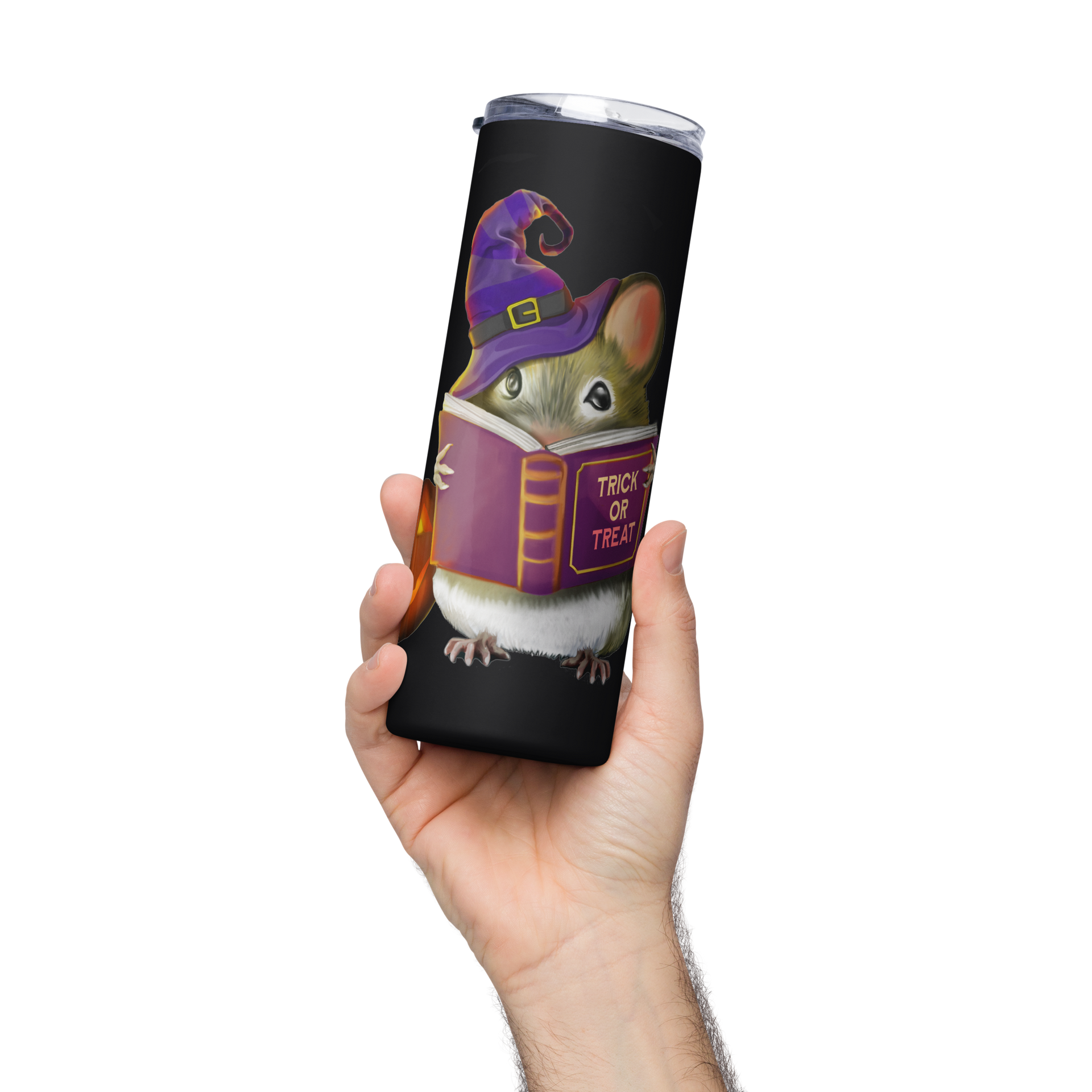 Stainless Steel Tumbler with Adorable Halloween Mouse Design | 20 oz Reusable Travel Mug with Straw