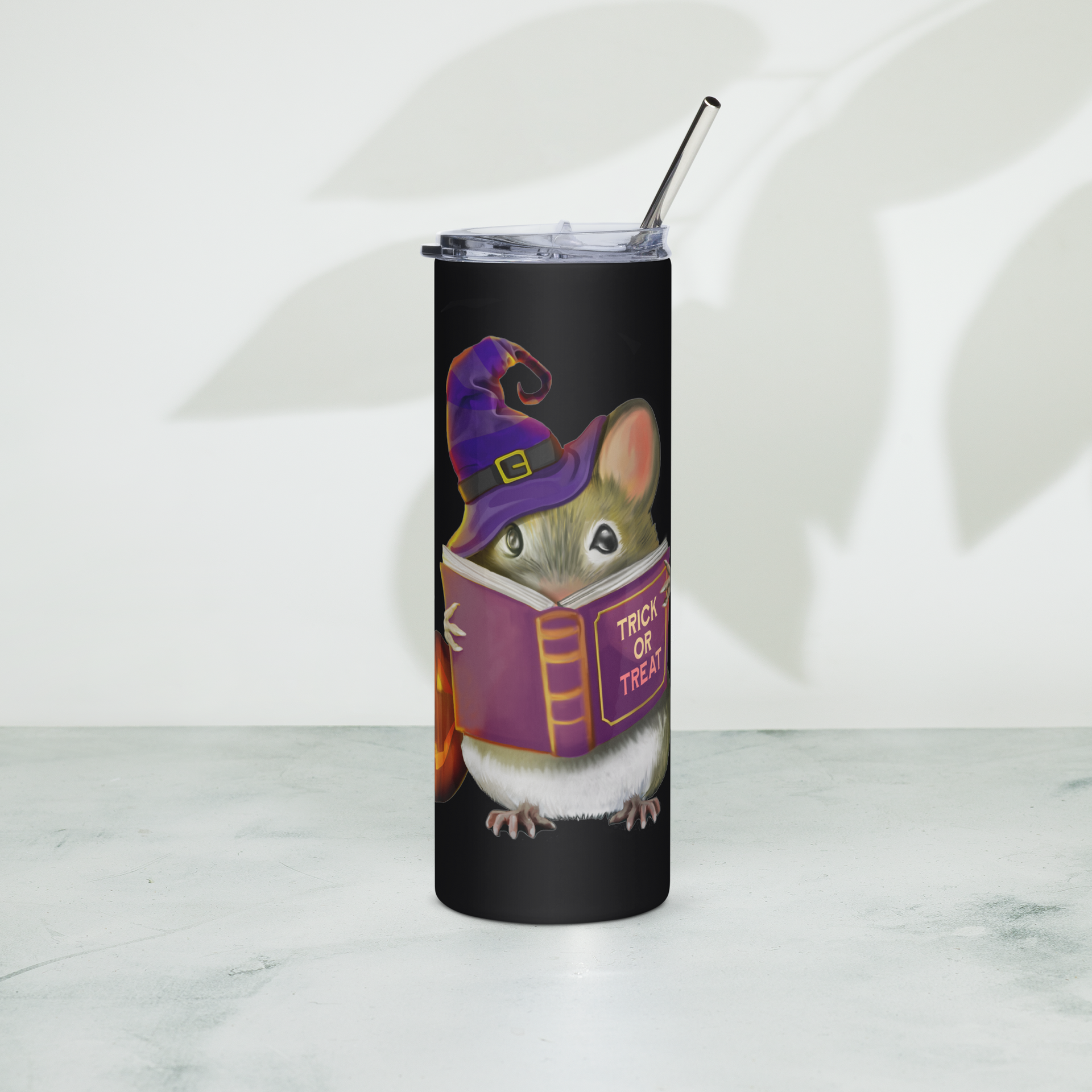 Stainless Steel Tumbler with Adorable Halloween Mouse Design | 20 oz Reusable Travel Mug with Straw