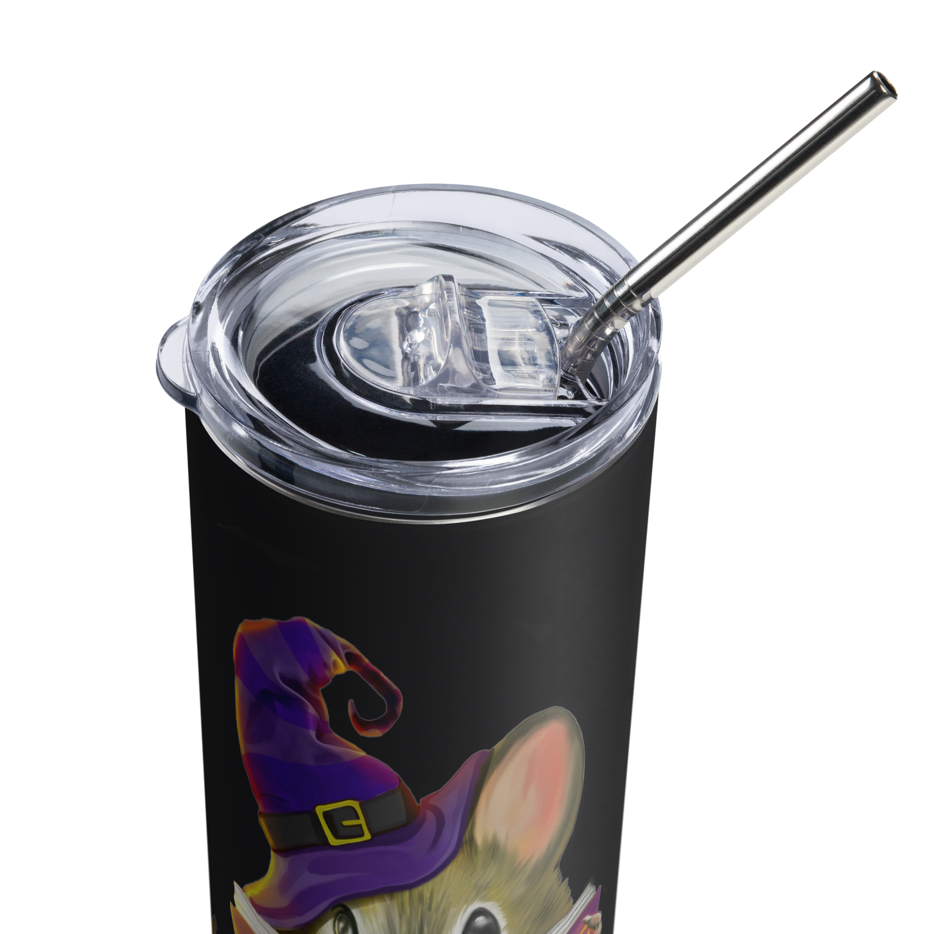 Stainless Steel Tumbler with Adorable Halloween Mouse Design | 20 oz Reusable Travel Mug with Straw