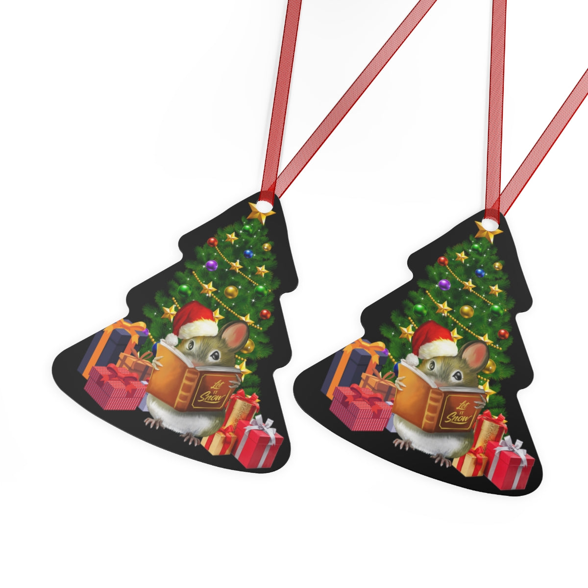 Custom Metal Ornaments, Christmas Mouse Reading a Book