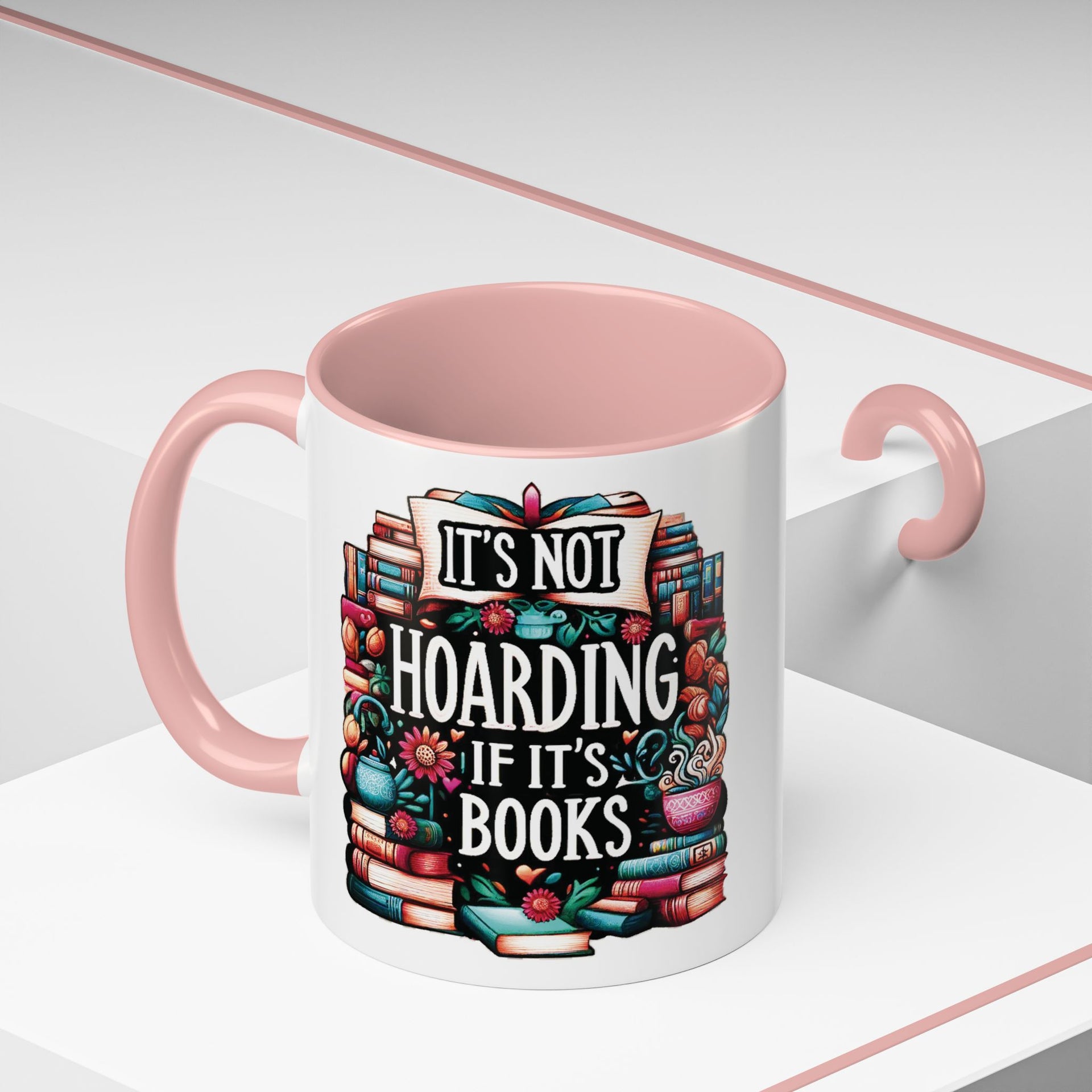 Book Lover Two-Tone Coffee Mug - It's Not Hoarding if it's Books - 11oz Ceramic Mug, Perfect Bookish Gift, BPA-Free