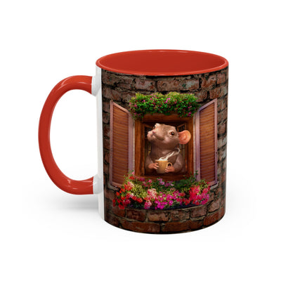 Mouse Drinking Coffee, Two-Tone Coffee Mugs, 15oz