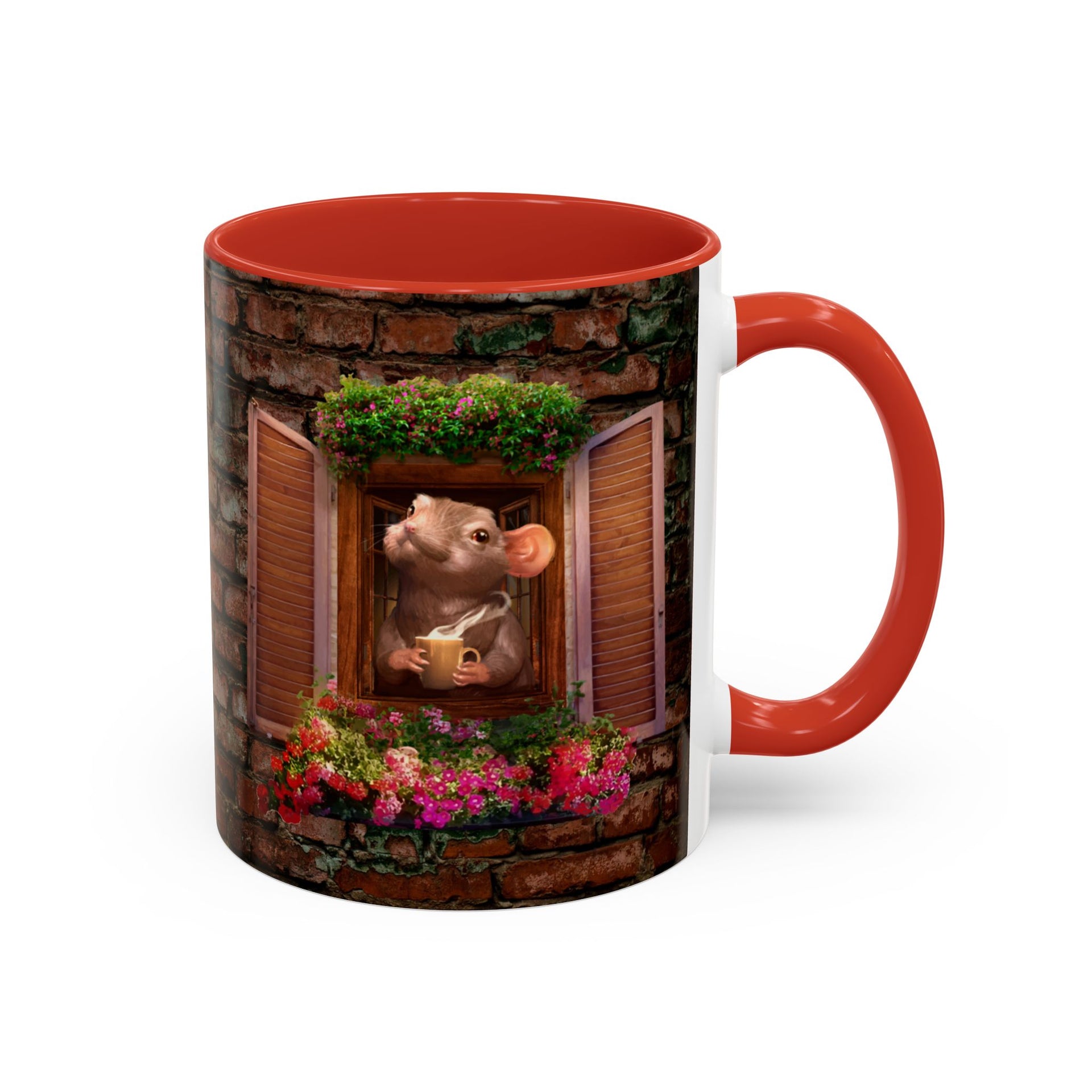 Mouse Drinking Coffee, Two-Tone Coffee Mugs, 15oz