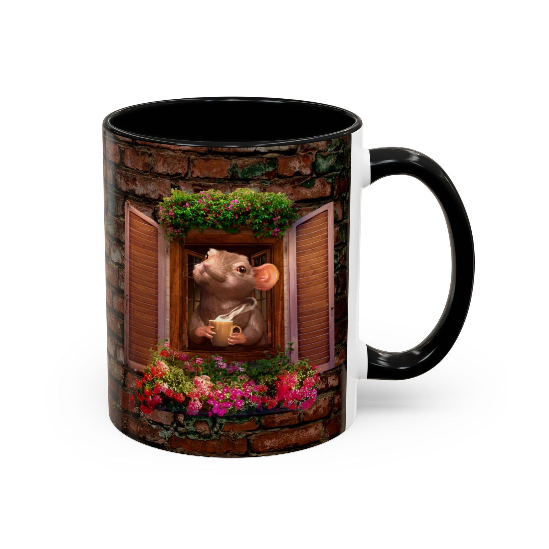 Mouse Drinking Coffee, Two-Tone Coffee Mugs, 15oz