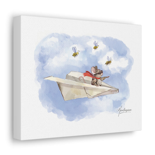 Mouse Paper Plane Pilot Canvas - Nursery Decor - Micesterpiece
