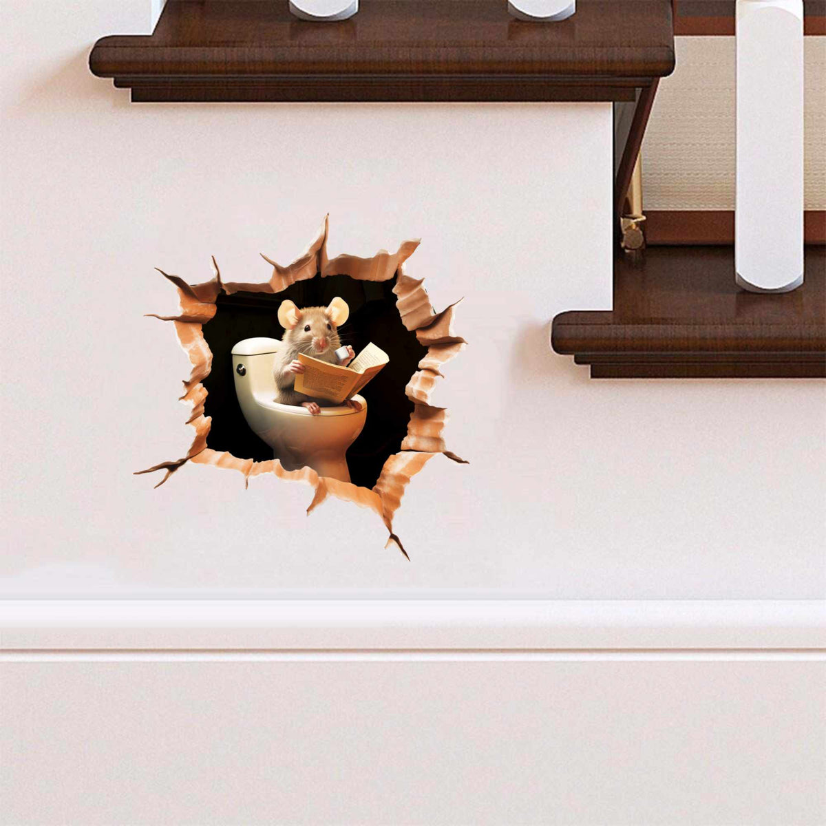 Whimsical mouse wall decal for guest bathroom
