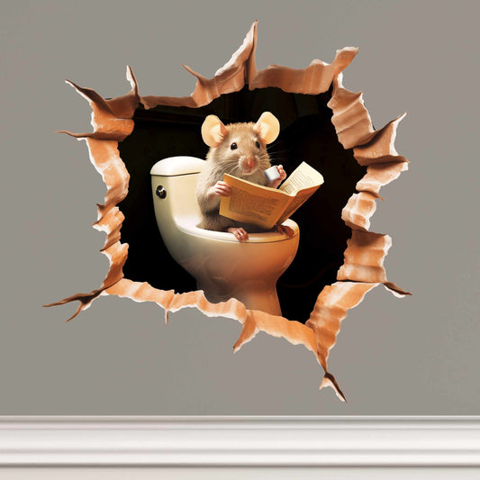 Toilet mouse 3D wall sticker vinyl decal in bathroom
