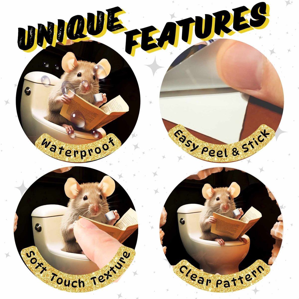 Whimsical mouse wall decal for guest bathroom

