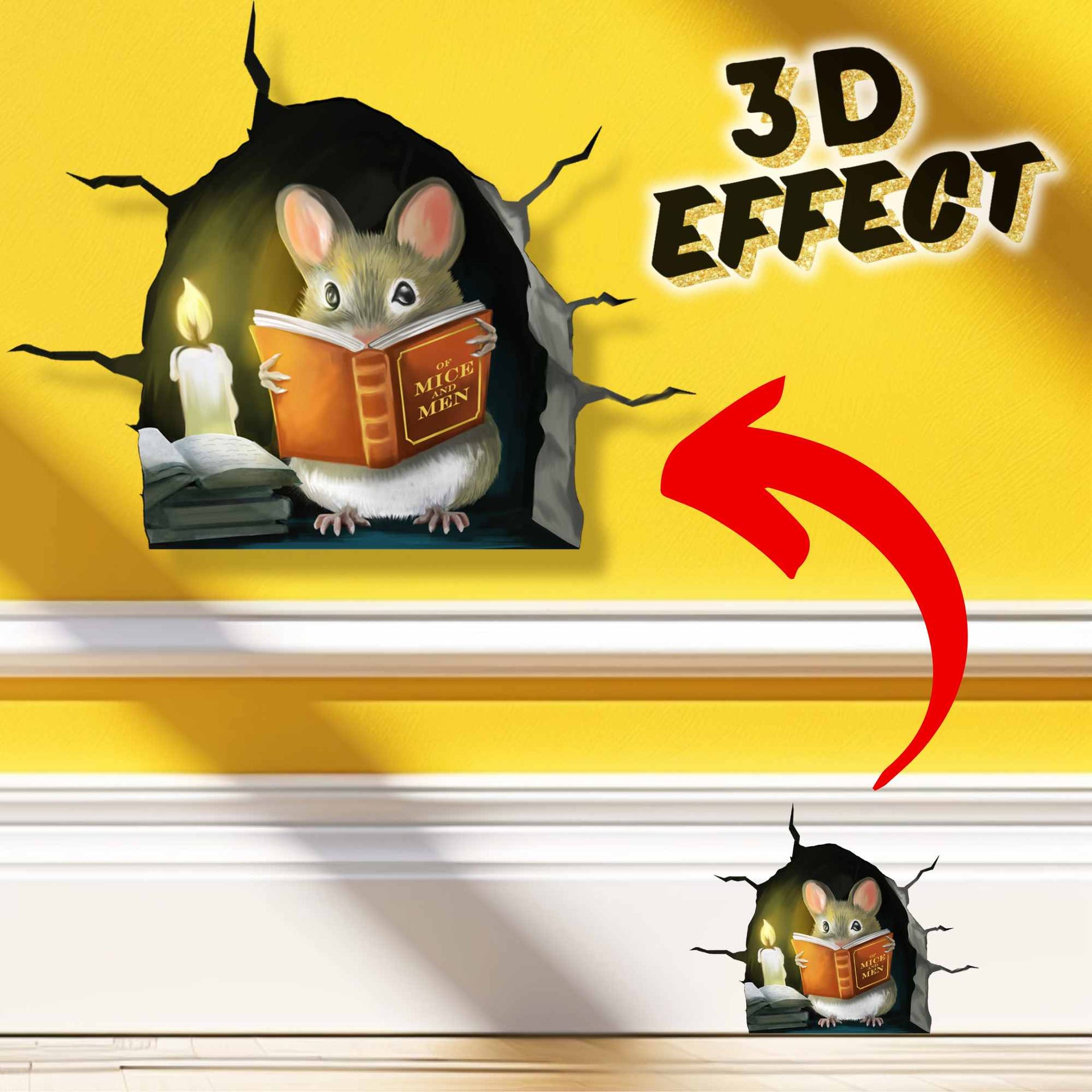 Mouse Reading Book 3D Decal Sticker - Broken Wall - Micesterpiece