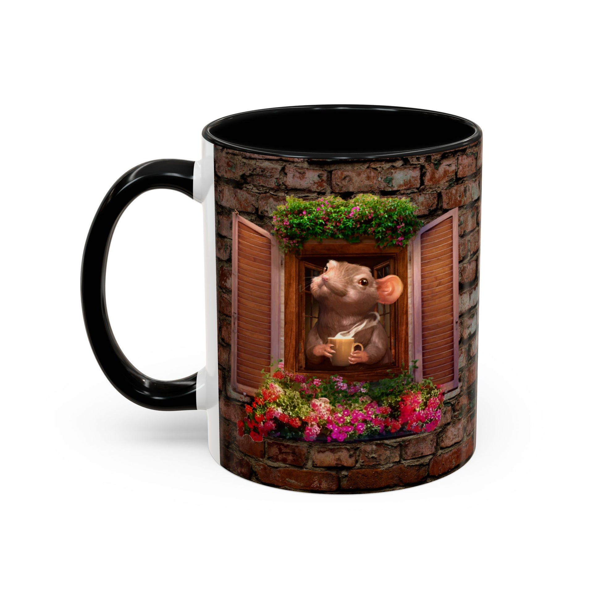 Mouse Drinking Coffee, Two-Tone Coffee Mugs, 15oz