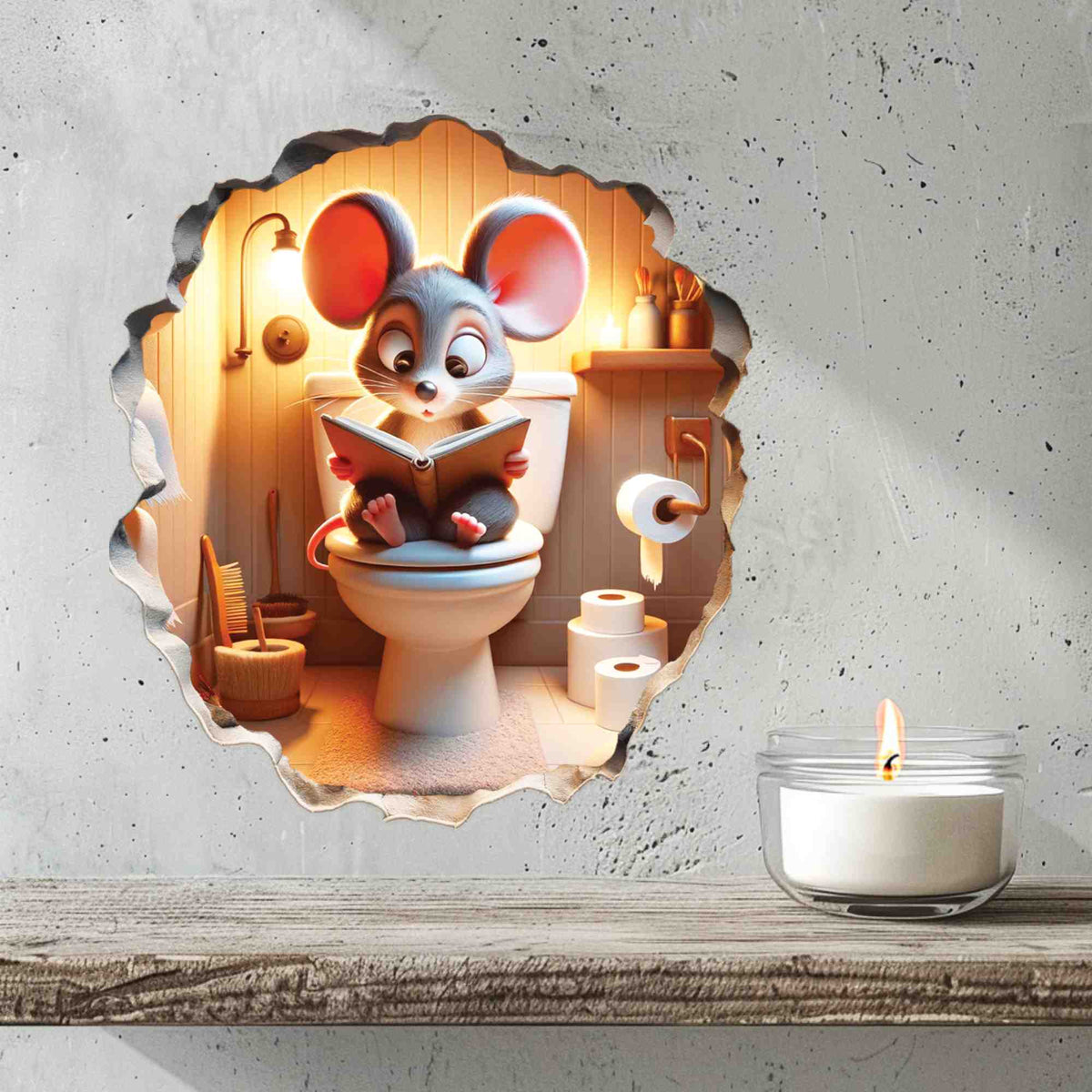 Whimsical mouse wall decal for bathroom decor
