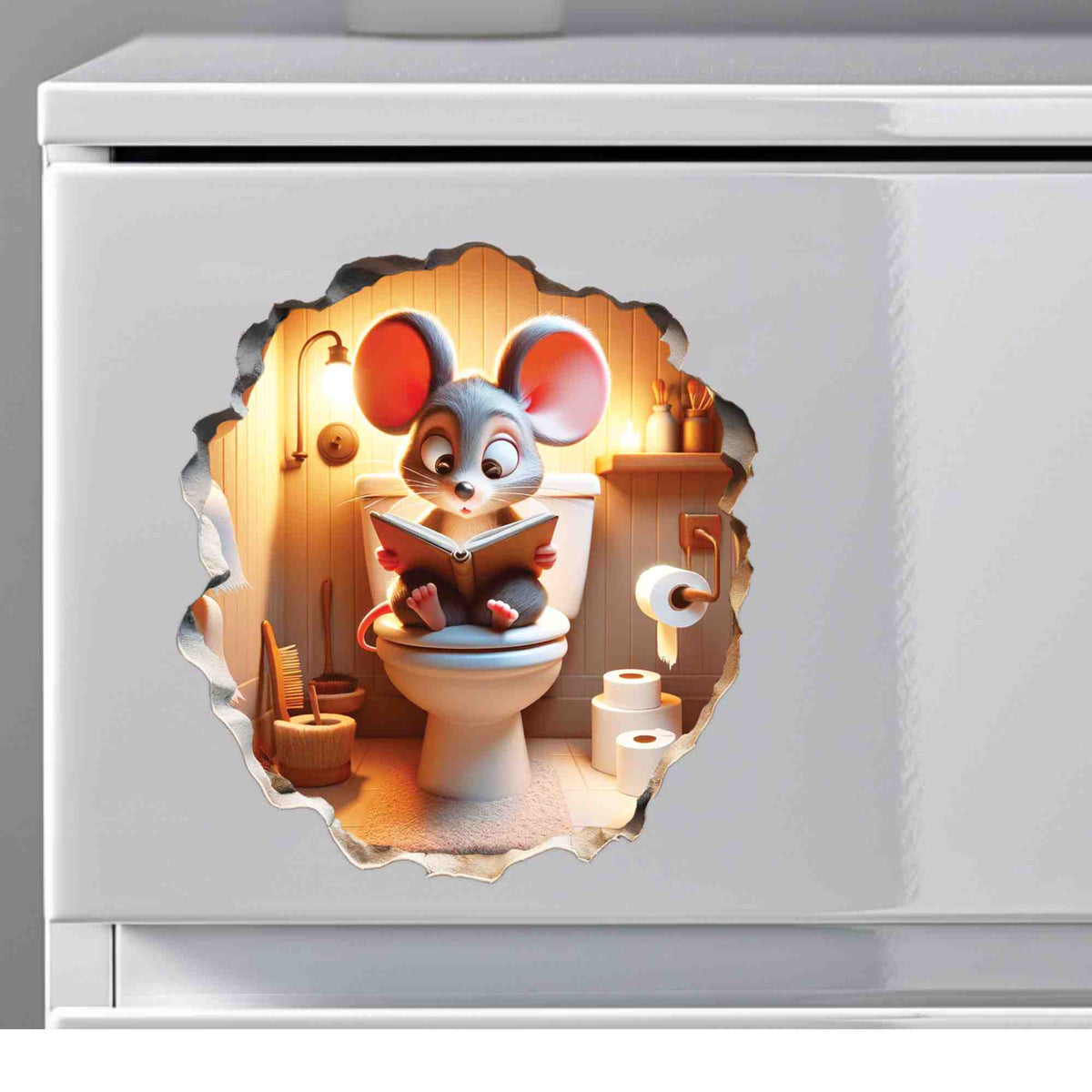 Whimsical mouse wall decal for bathroom decor

