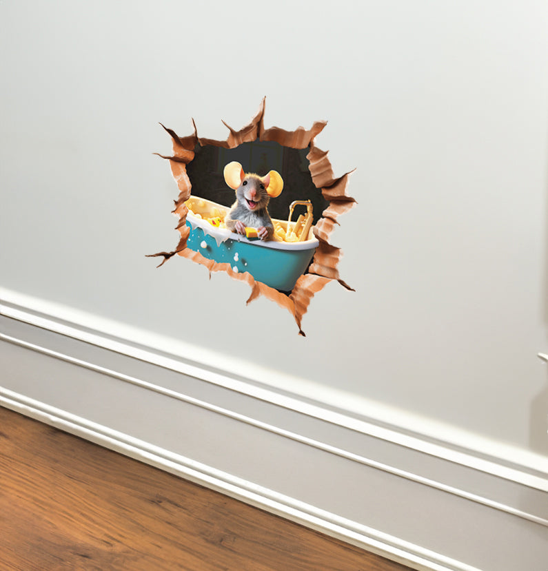 Whimsical mouse wall decal for kids bathroom
