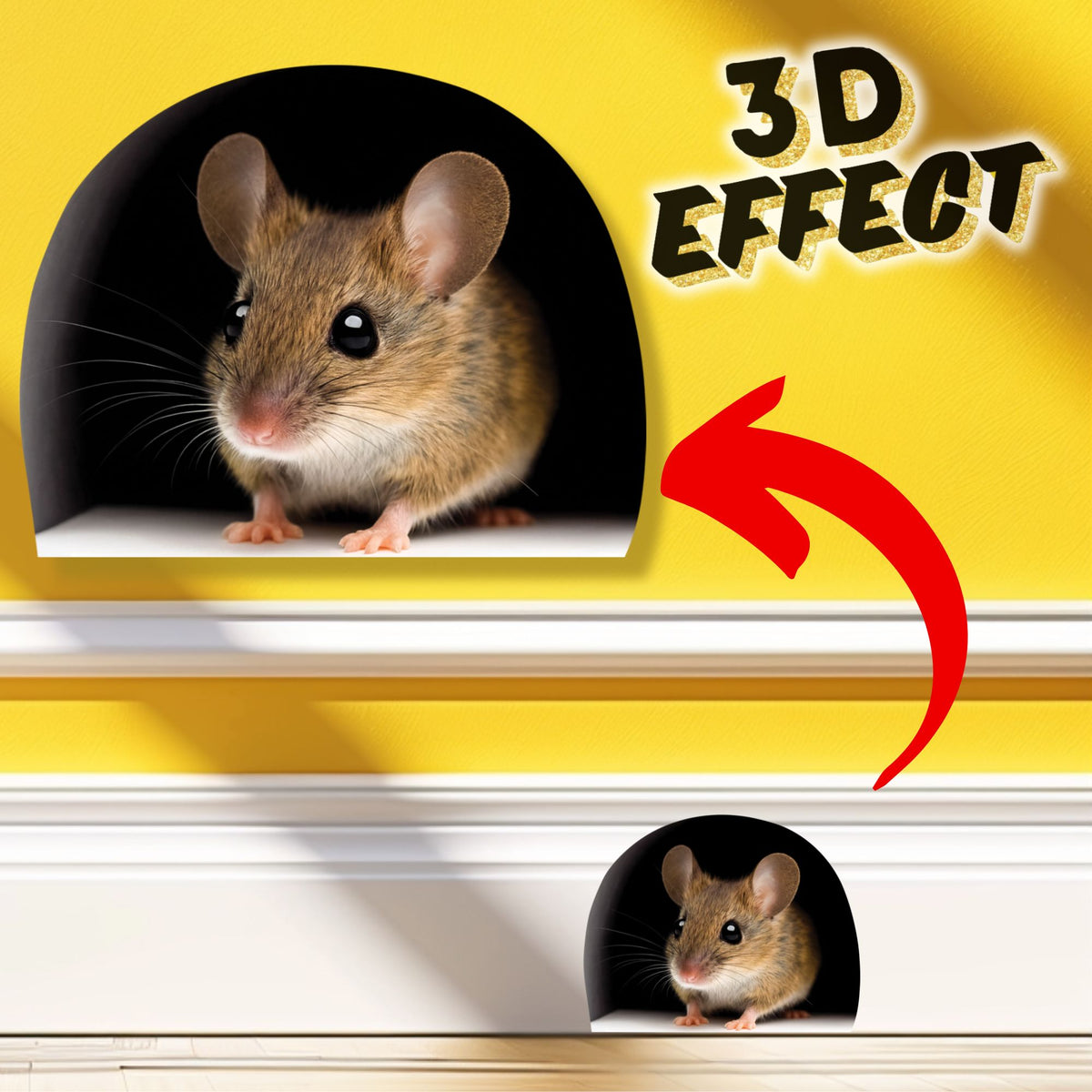 Peekaboo Mouse 3D Wall Sticker – Mouse Hole Illusion