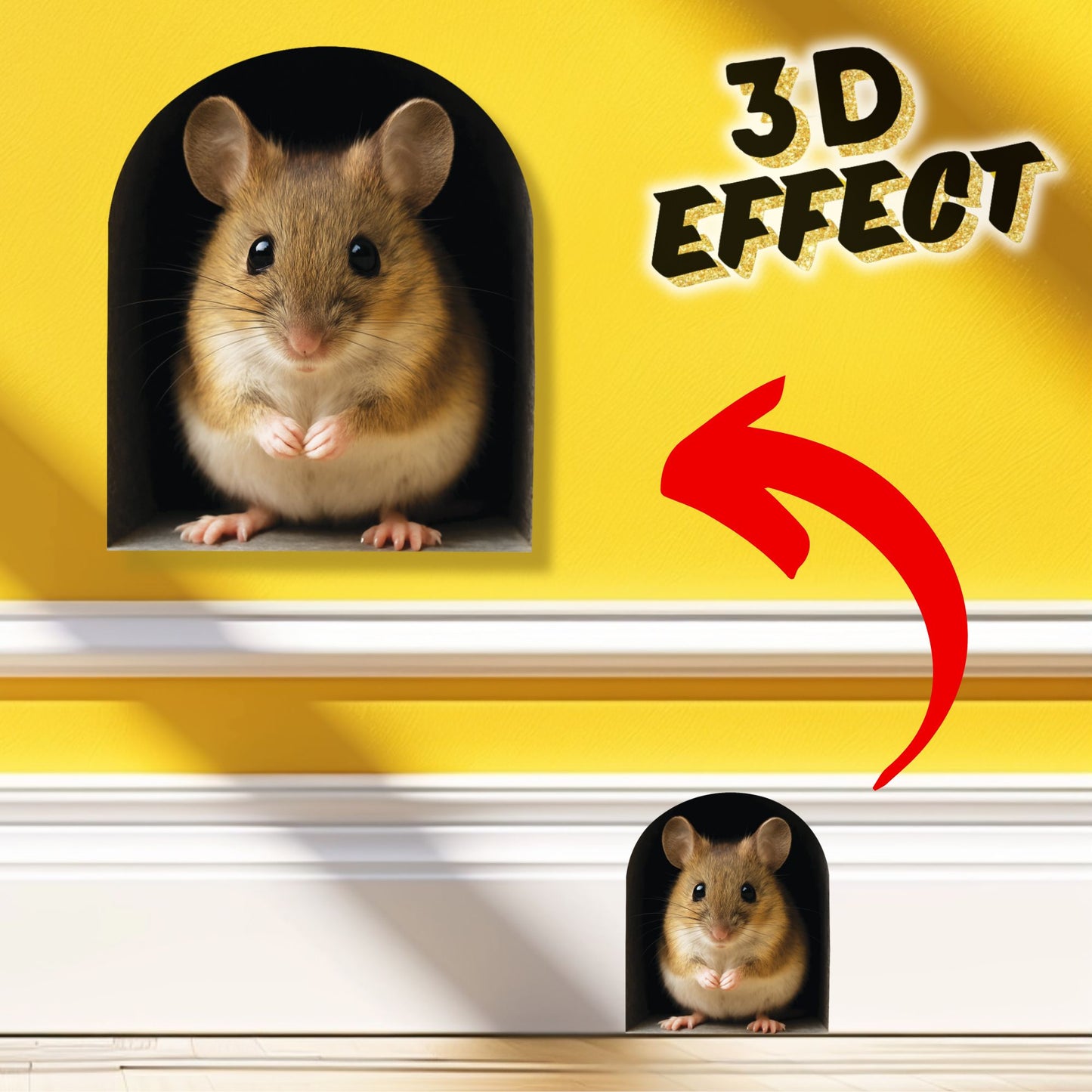 Realistic Mouse 3D Wall Sticker – Classic Mouse Hole Decal