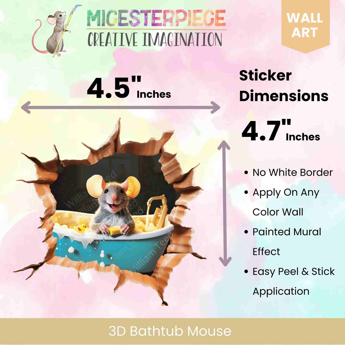 Bathing mouse wall sticker in bathroom decor

