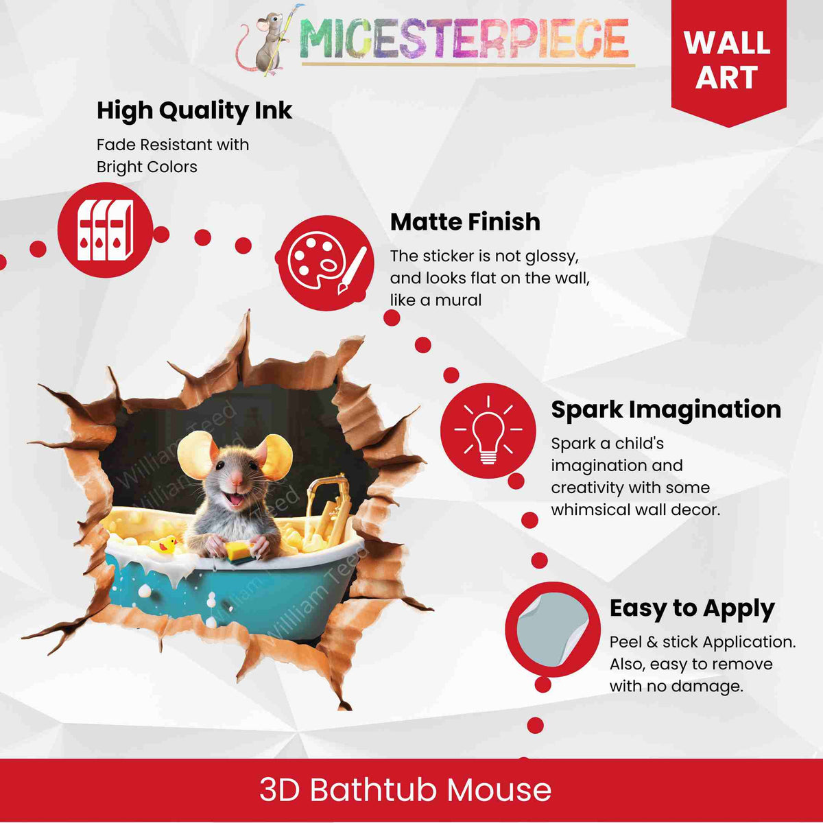 Bathing mouse wall sticker in bathroom decor
