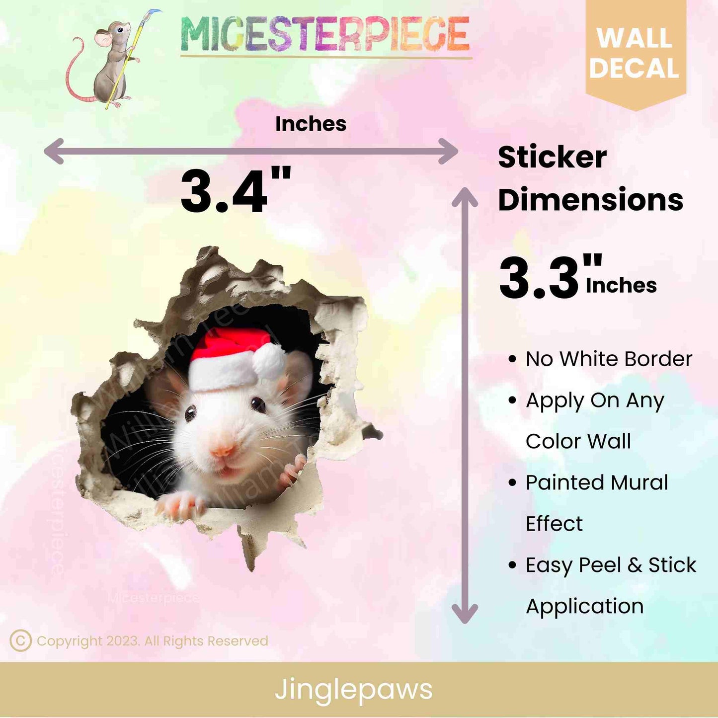 Holiday mouse wall sticker Christmas decor
