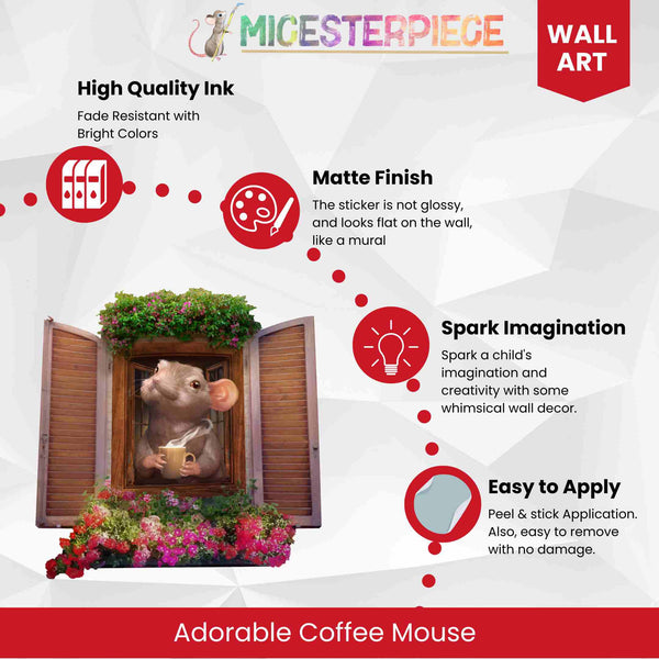 3D Coffee Mouse Wall Sticker - Easy Peel & Stick Application | Indoor & Outdoor Use - Micesterpiece