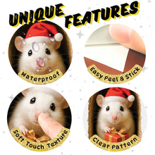 Product features of a rat-shaped item with text on a white background