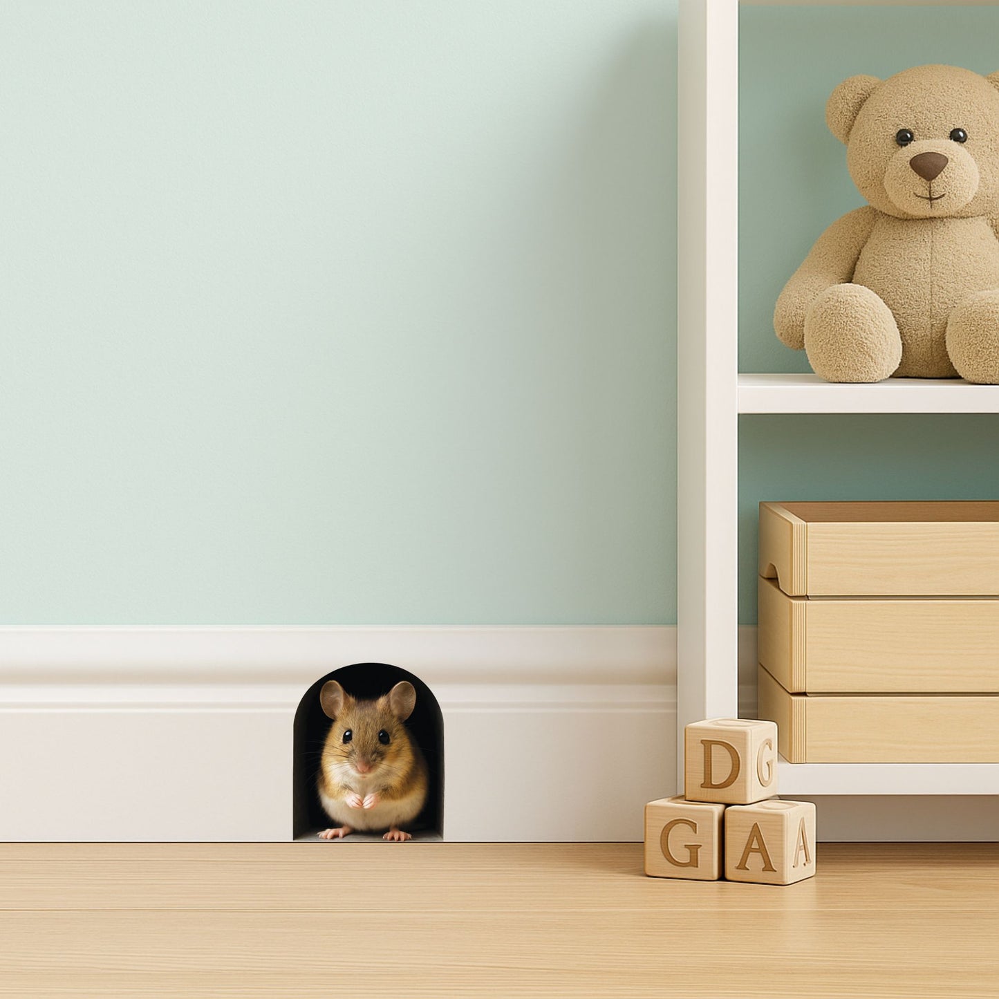 Realistic Mouse 3D Wall Sticker – Classic Mouse Hole Decal