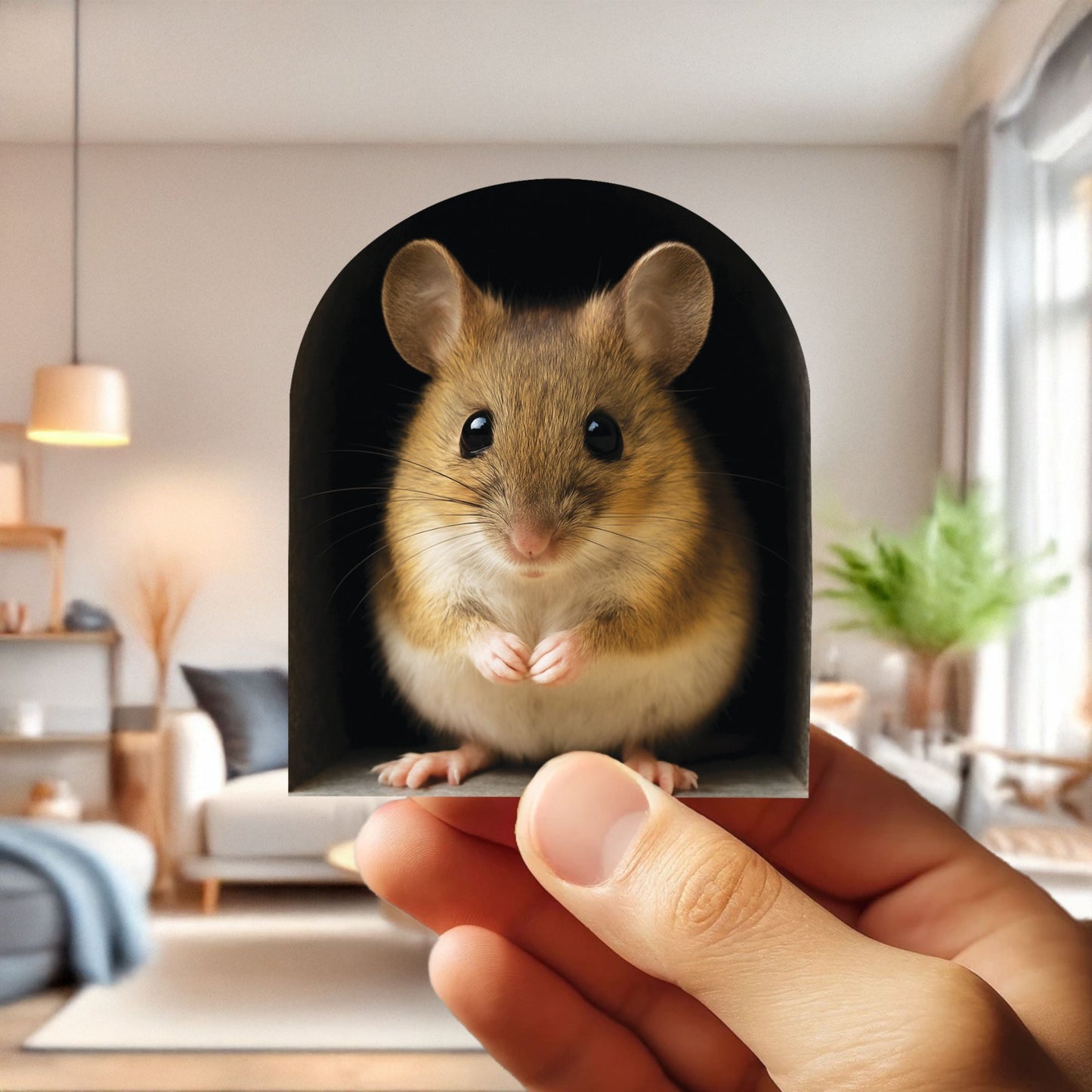 Realistic Mouse 3D Wall Sticker – Classic Mouse Hole Decal