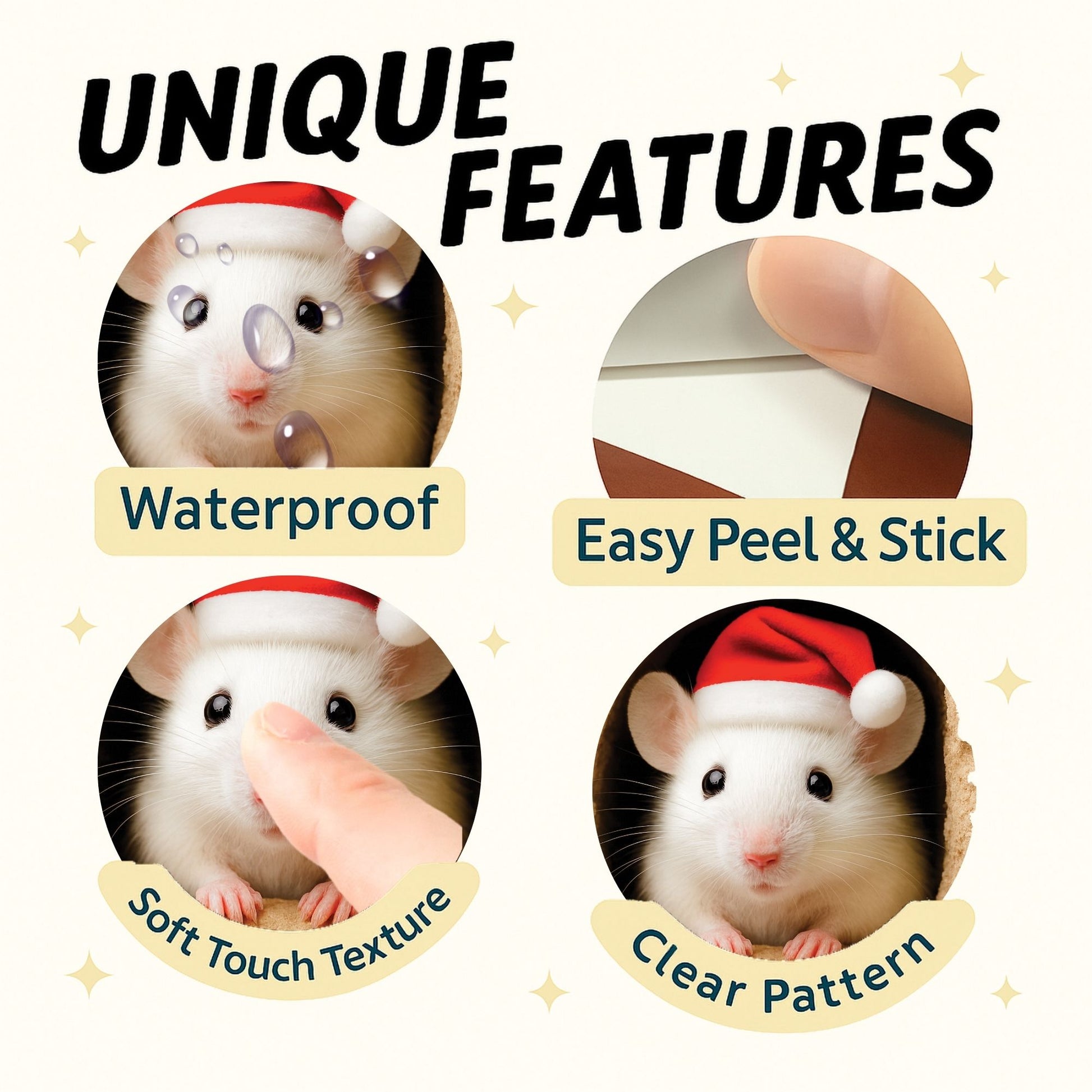 Product features with images of a mouse and text on a white background
