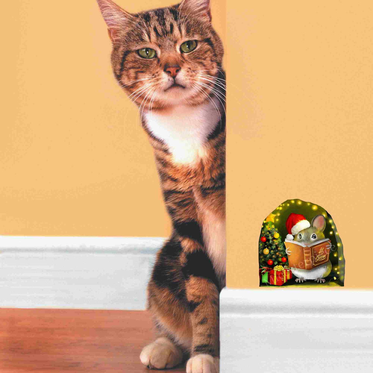 Festive mouse wall decal for holiday decor

