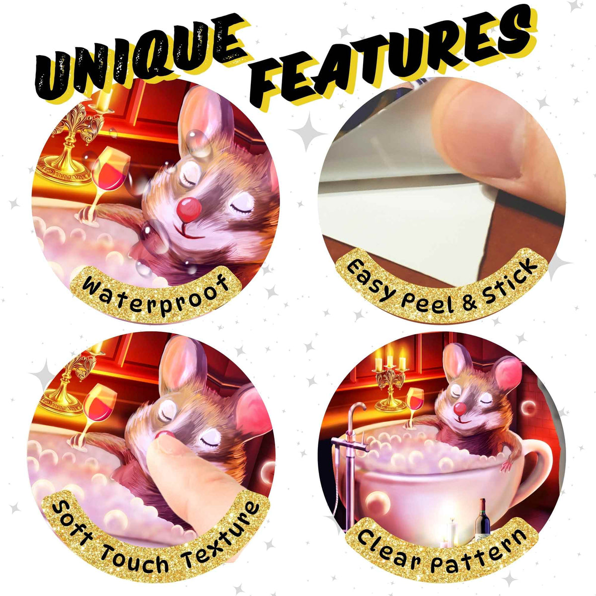Bathtub mouse wall sticker in bathroom decor
