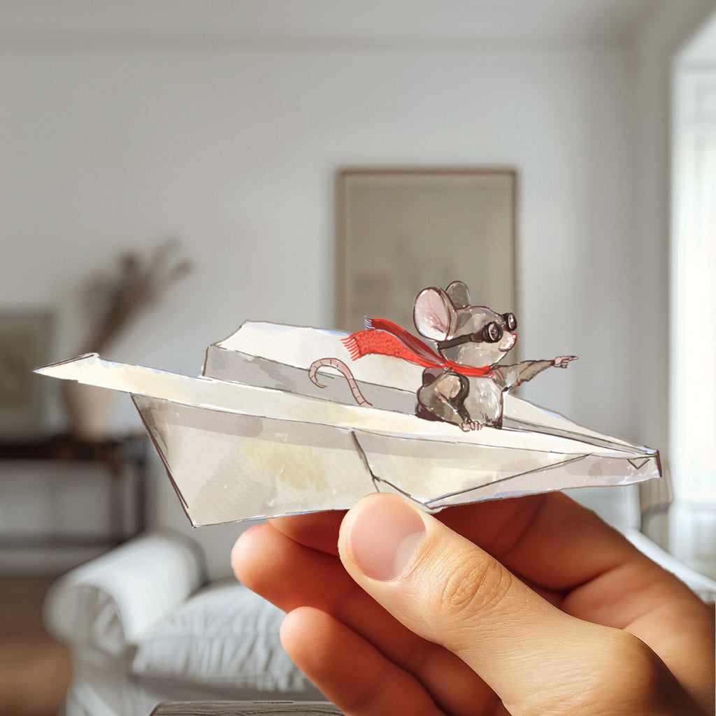 3D Mouse Wall Decal - Kids Sticker - Paper Plane - Micesterpiece