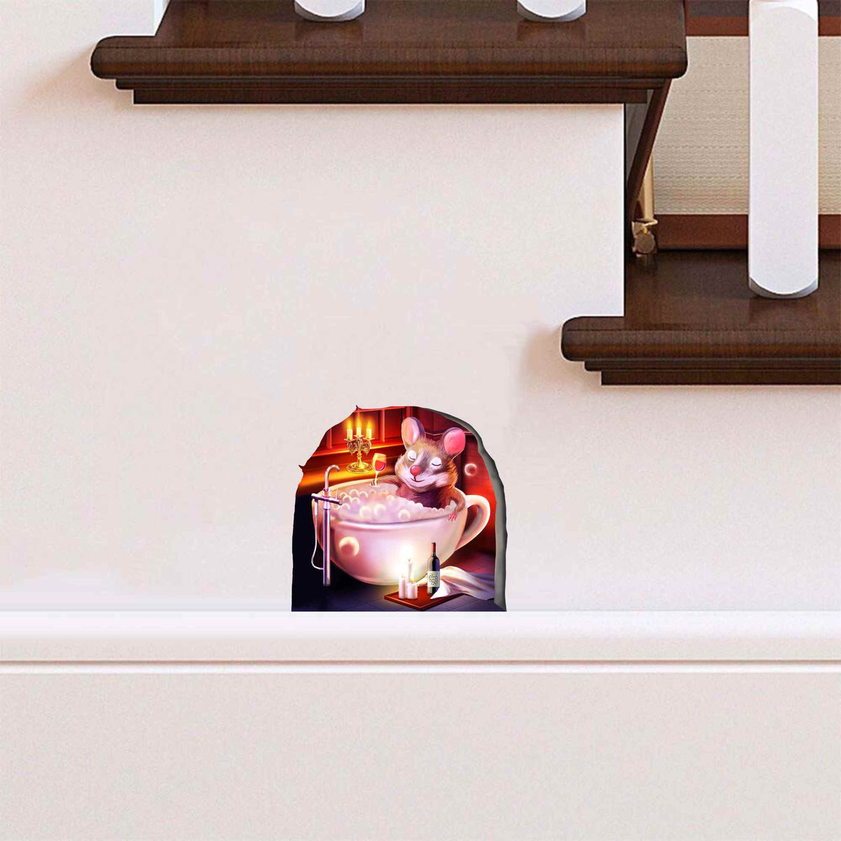 Whimsical mouse wall decal for kids bathroom