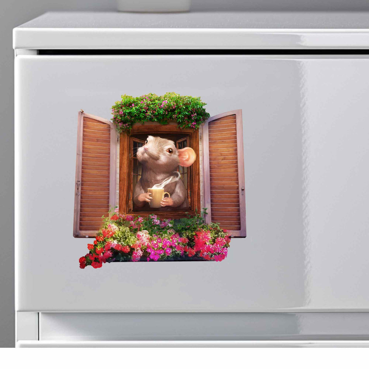 Whimsical mouse wall decal for coffee corner or cafe
