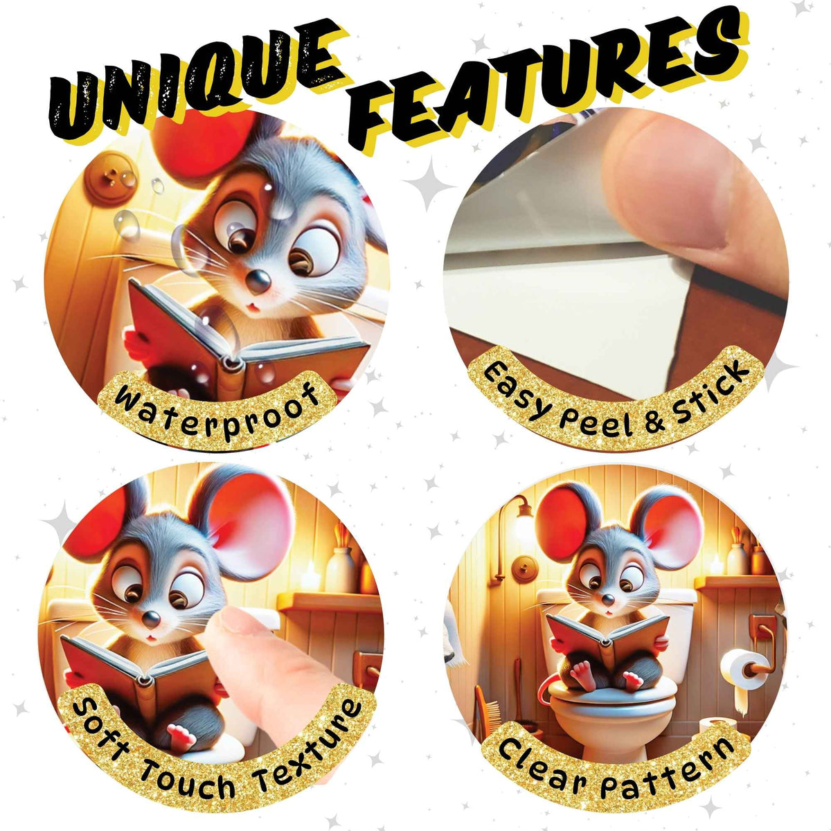 Cute mouse wall sticker in bathroom
