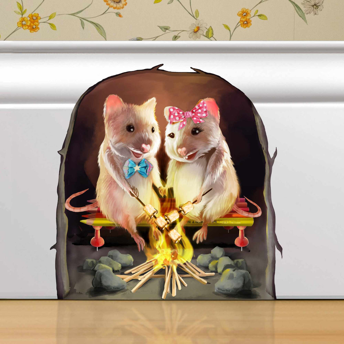 Camping mice 3D wall sticker outdoor scene vinyl decal

