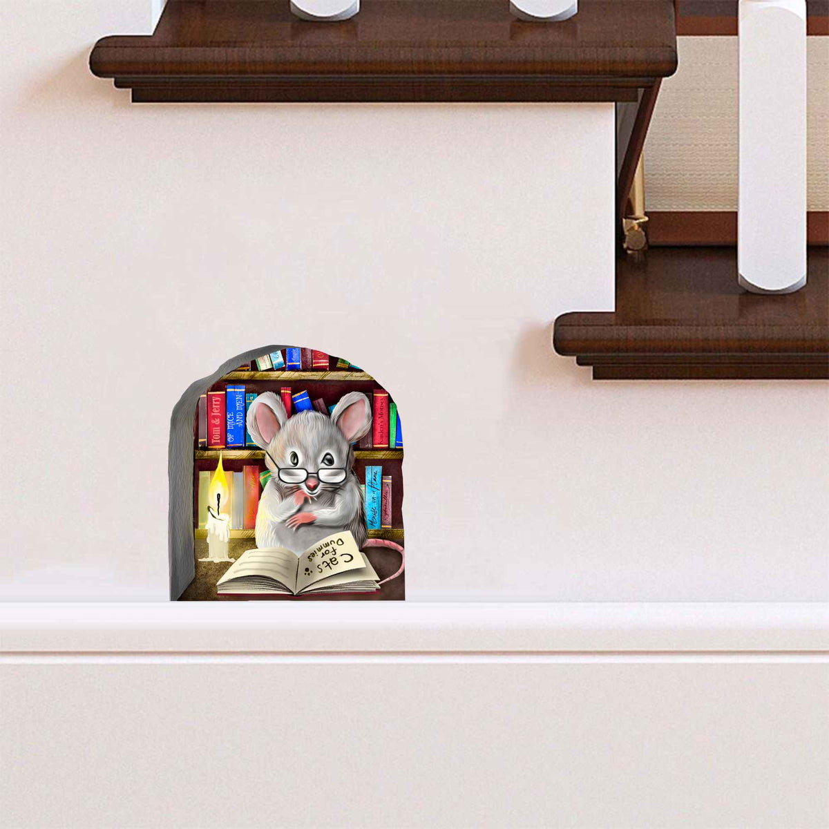Library mouse wall sticker in reading nook
