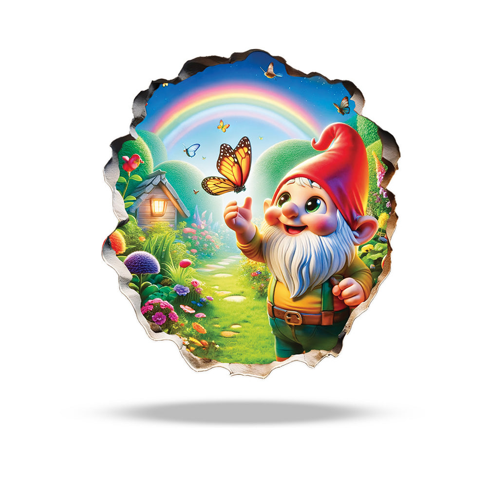 Garden gnome 3D wall sticker whimsical vinyl decal on wall
