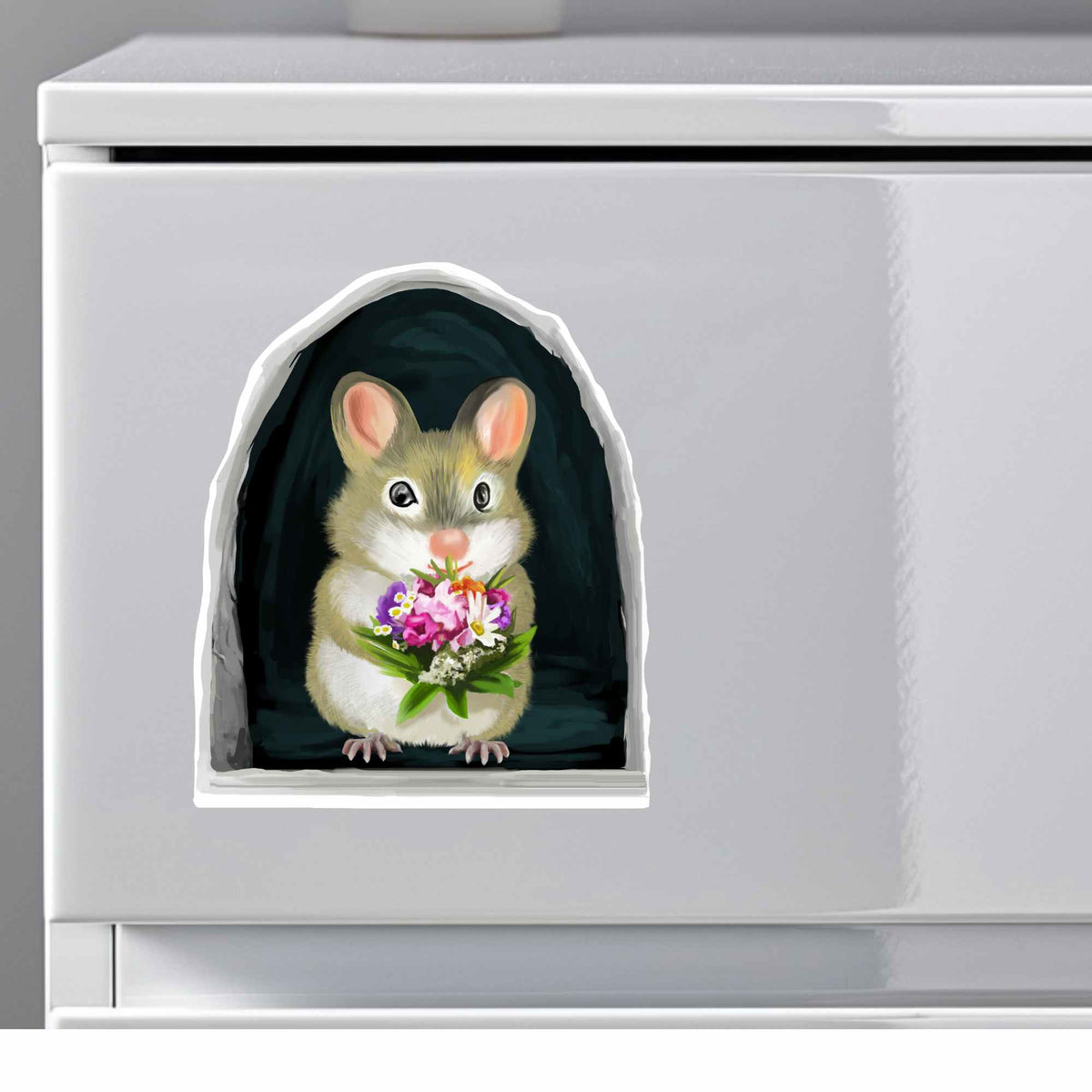Floral mouse wall decal for kids room or bedroom
