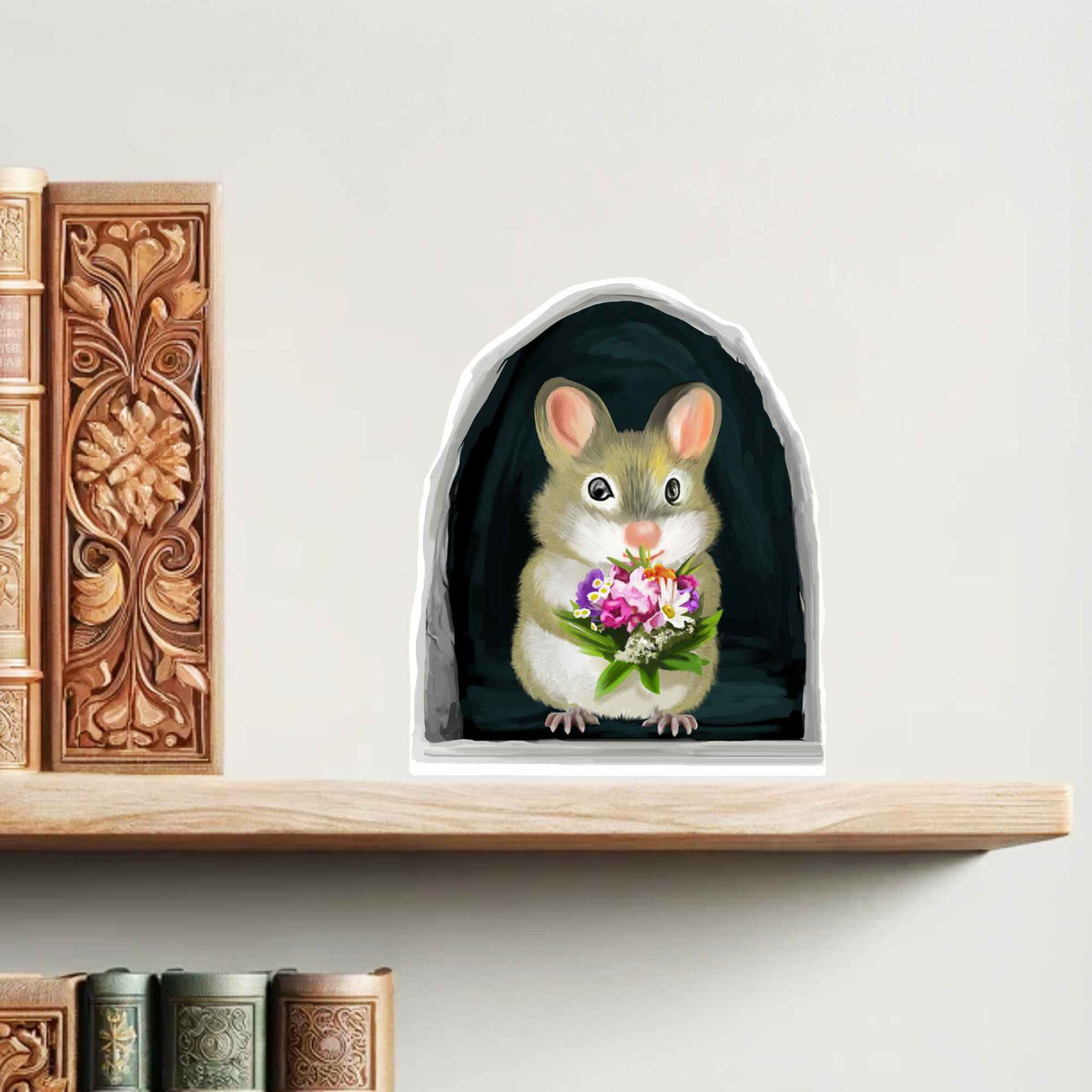 Floral mouse wall decal for kids room or bedroom
