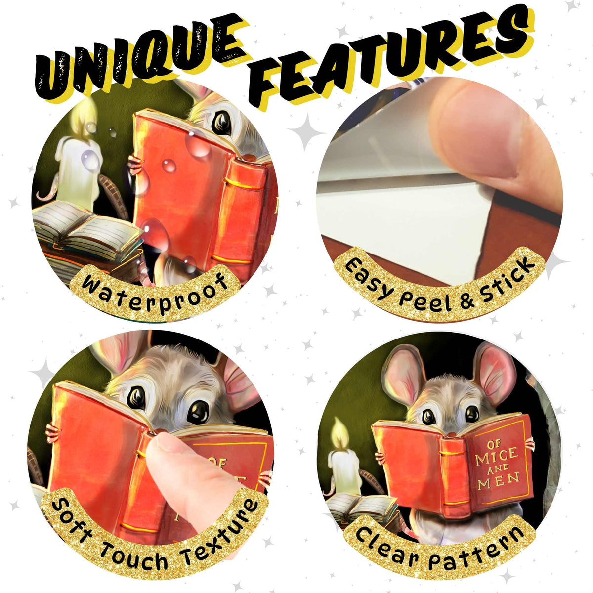 Mini reading mouse wall decal for kids room
