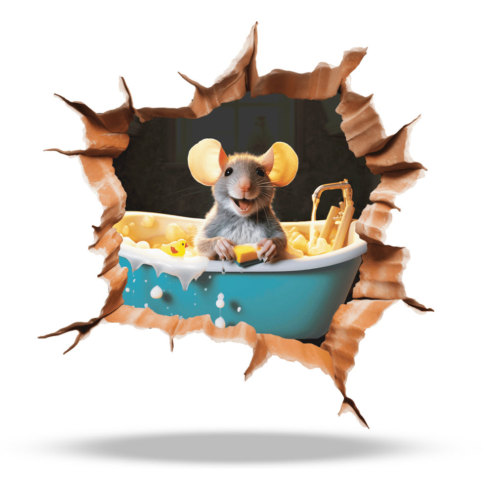 Bathing mouse 3D wall sticker vinyl decal in bathroom

