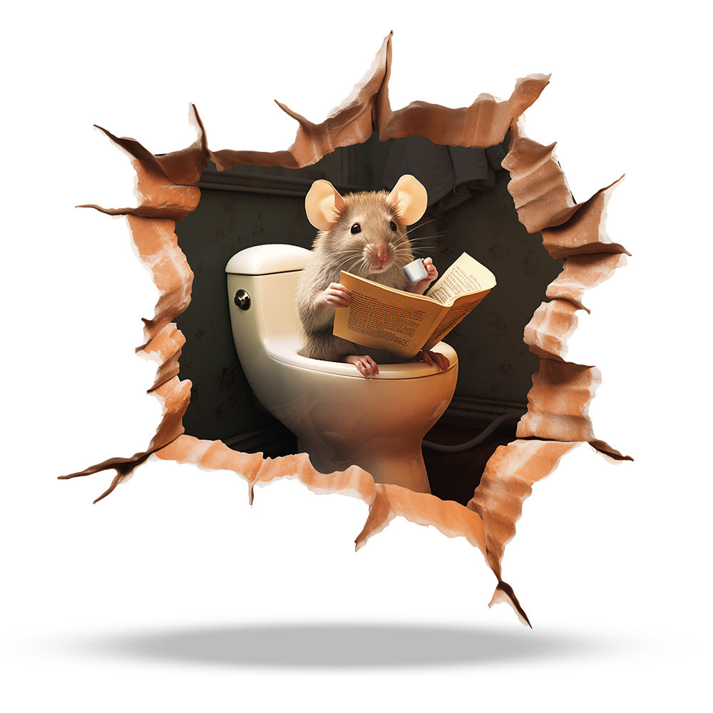 Toilet mouse 3D wall sticker vinyl decal in bathroom
