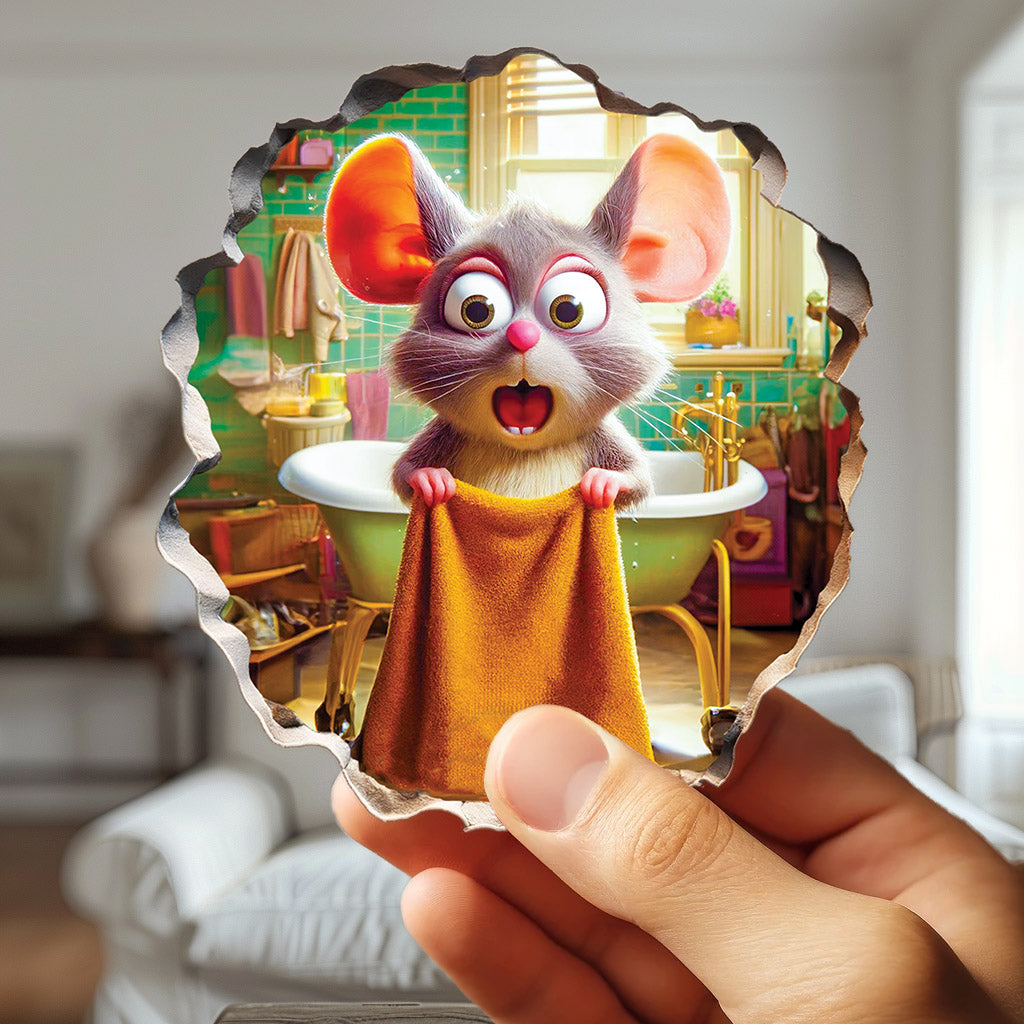 Whimsical mouse hole wall decal for playroom or hallway

