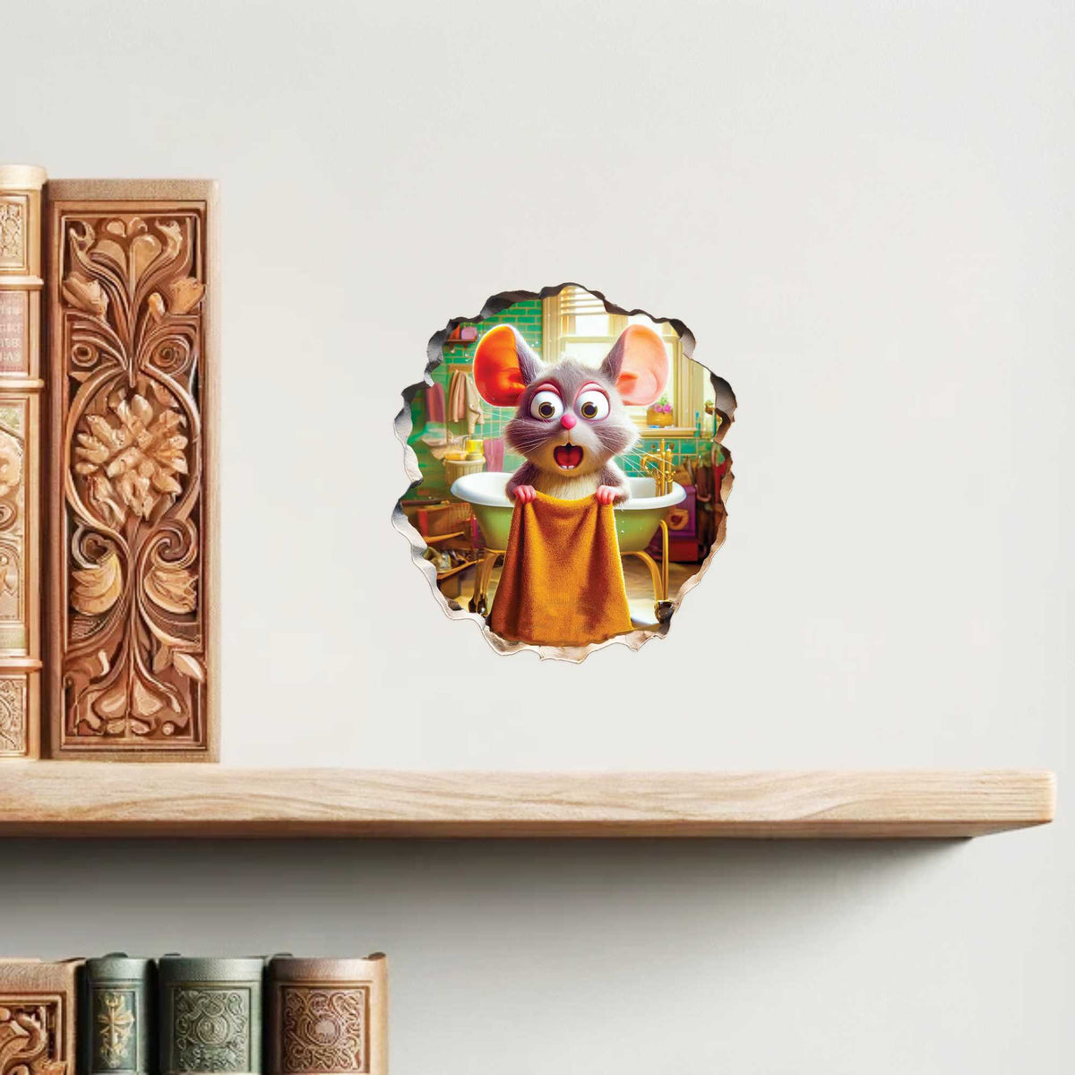 Whimsical mouse hole wall decal for playroom or hallway
